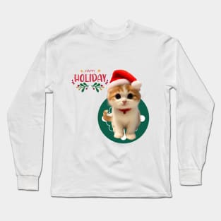 Brown kitten in Santa hat Happy Holidays ,Brafdesign Long Sleeve T-Shirt
